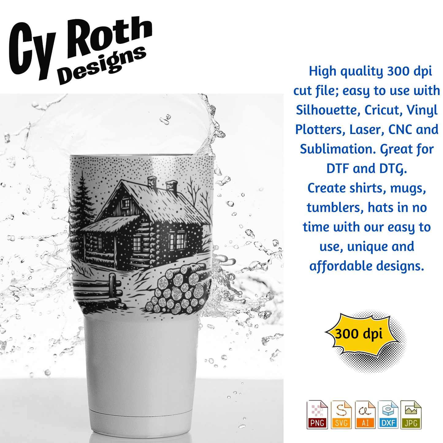 Winter Cabin in the snow svg png jpg ai dxf file, for Silhouette, Cricut, Vinyl Plotters, Laser, CNC and Sublimation. Great for DTF and DTG.