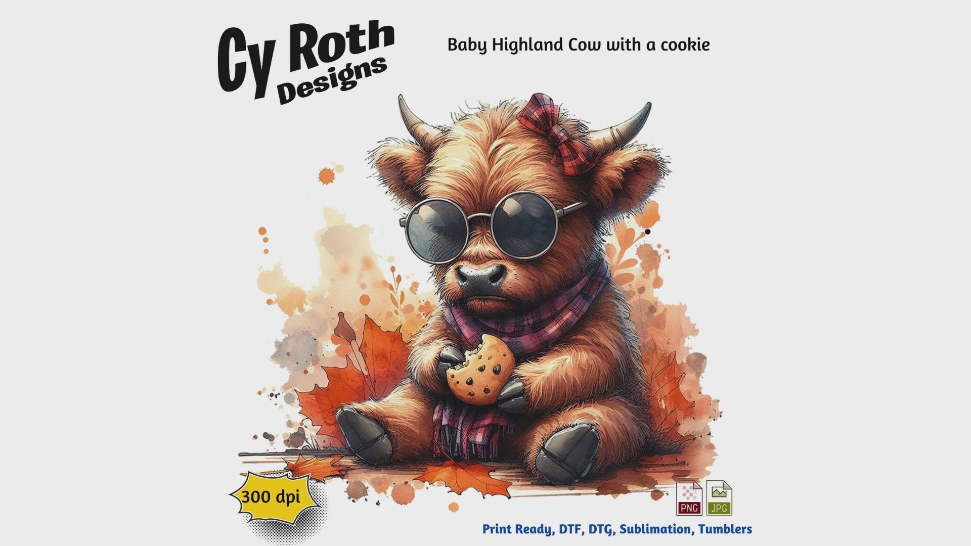 Baby Highland Cow eating a cookie sublimation design for tumblers, T-Shirts, Wall Art (PNG, SVG Digital Download).