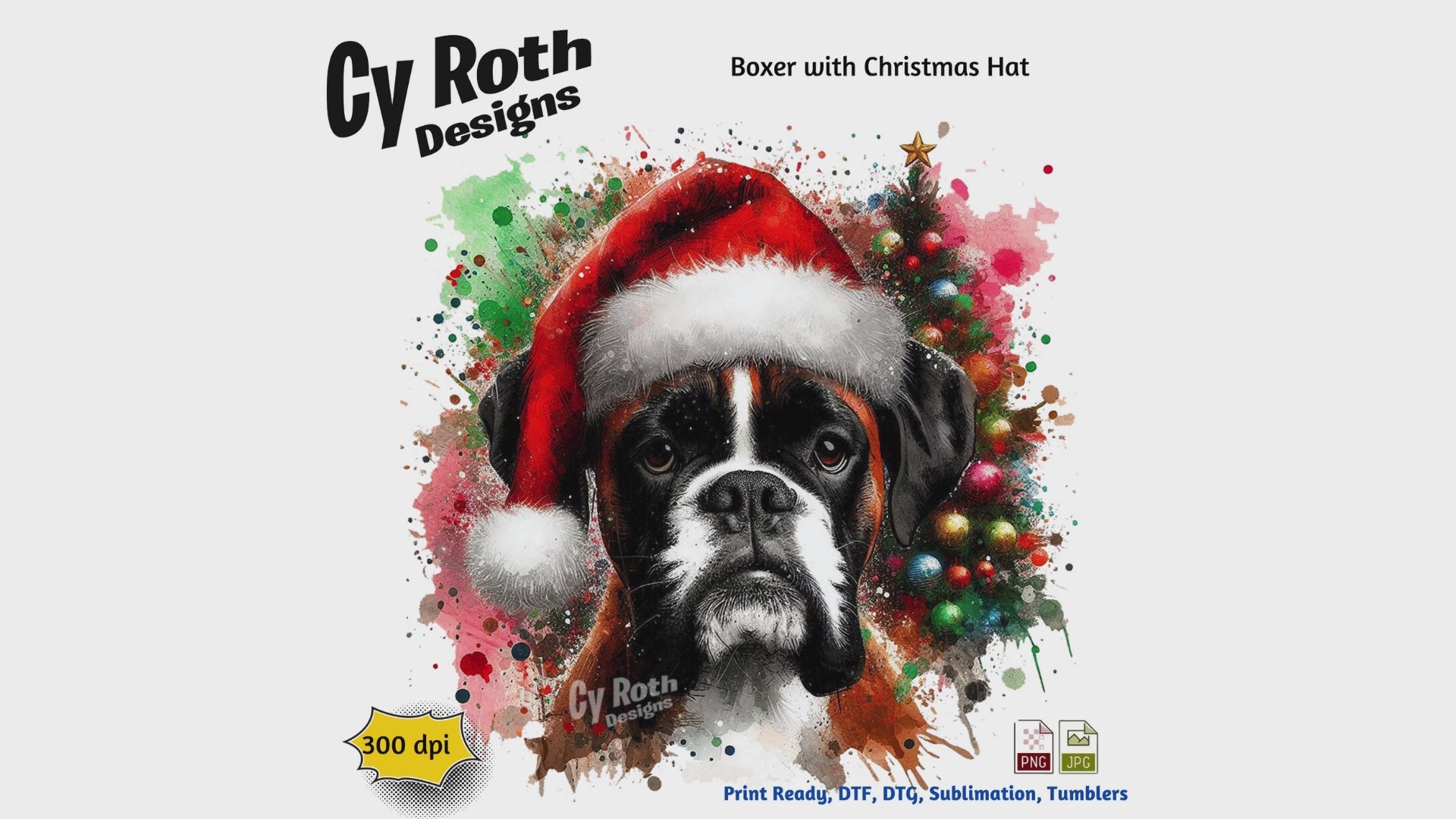 Boxer with Christmas hat sublimation file to make tumblers, t-Shirts, Printable Wall Art, Sweatshirts. Great to make personalized gifts. Popular junk journal image also.