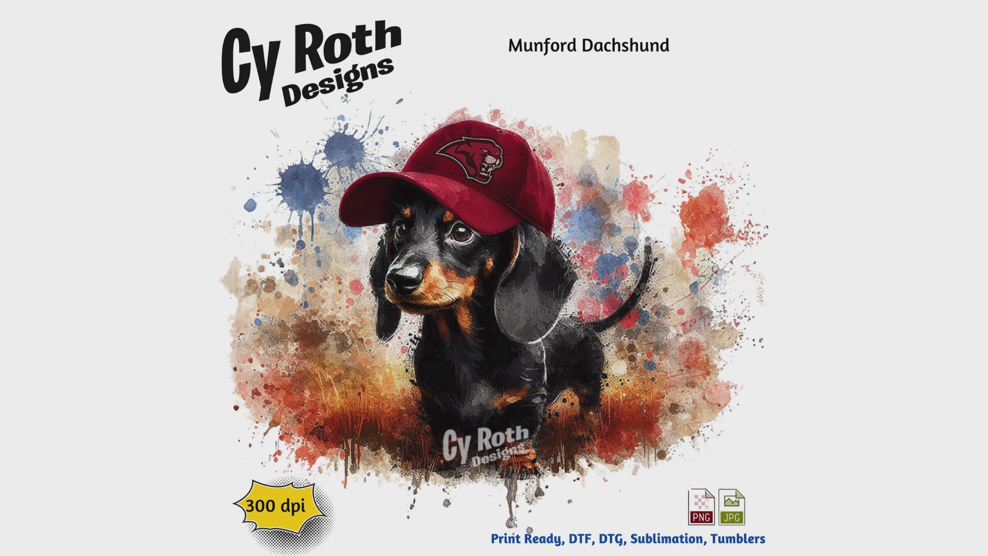 Dachshund wearing Munford hat sublimation design for tumblers, T-Shirts, Wall Art (PNG, SVG Digital Download).