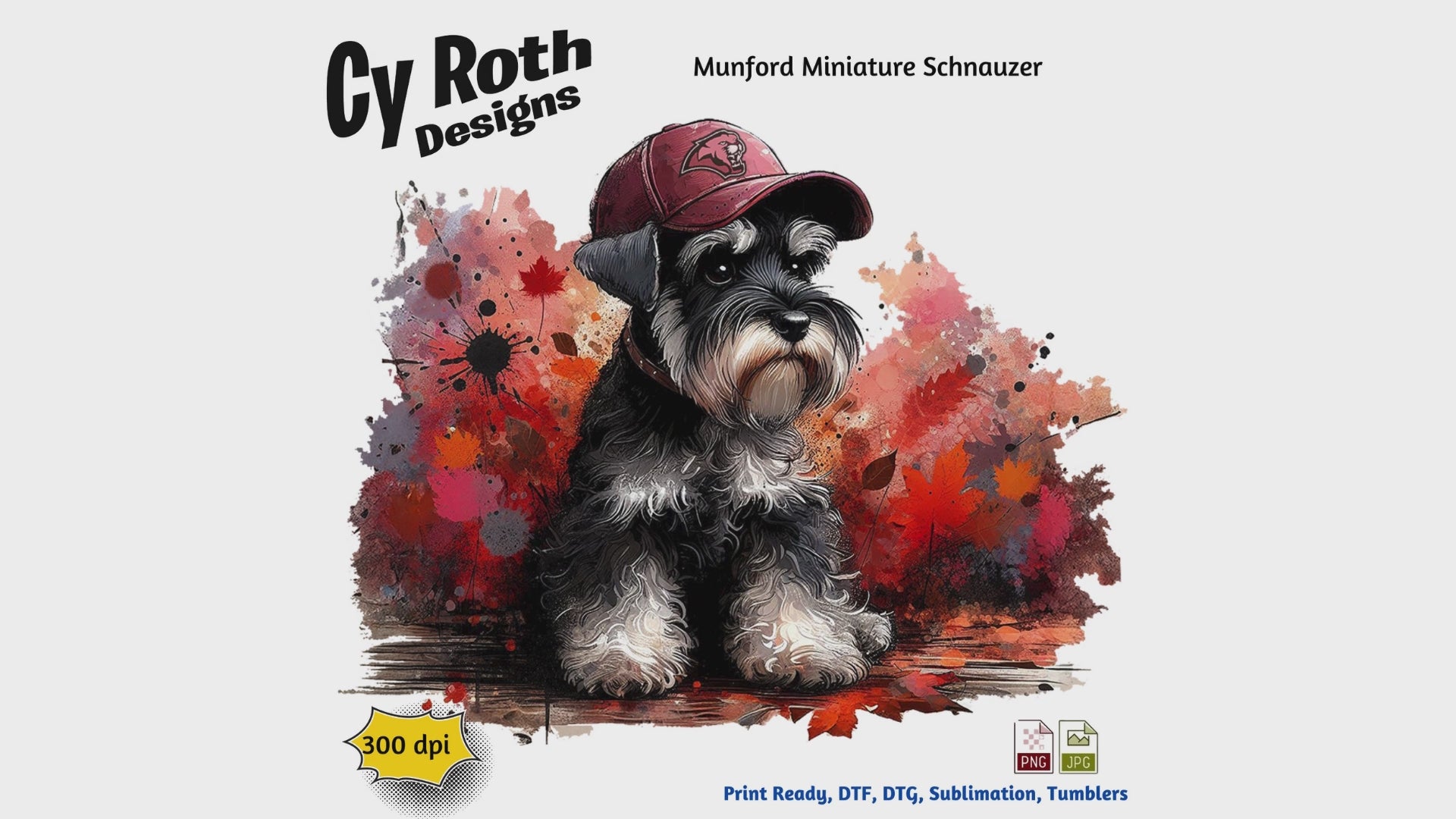 Miniature Schnauzer wearing Munford hat sublimation design for tumblers, T-Shirts, Wall Art (PNG, SVG Digital Download).