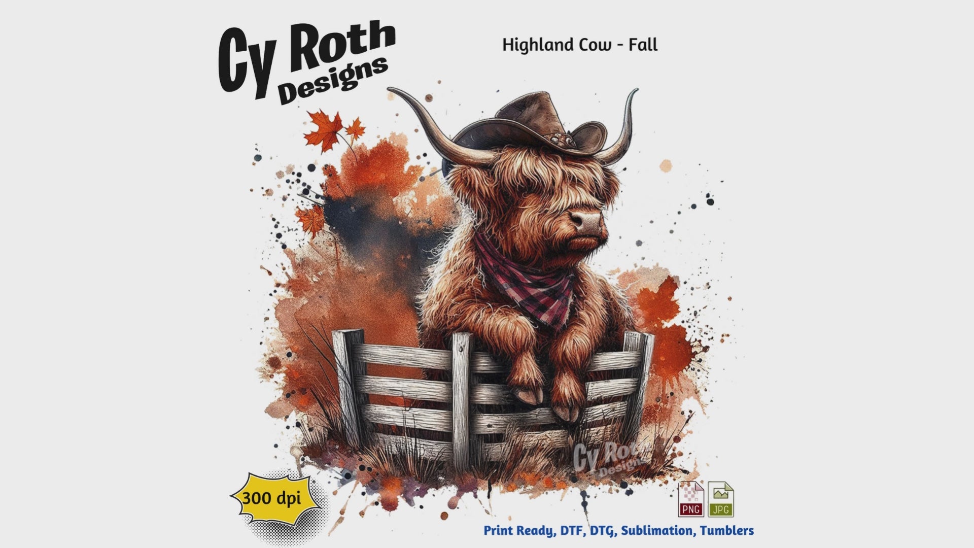 Sublimation design of a Highland Cow with Fall Decor