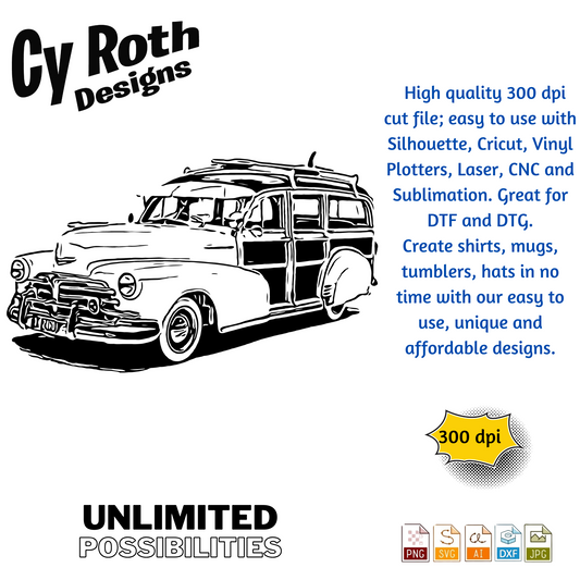1948 Chevy Woody svg png jpg ai dxf file, for Silhouette, Cricut, Vinyl Plotters, Laser, CNC and Sublimation. Great for DTF and DTG.
