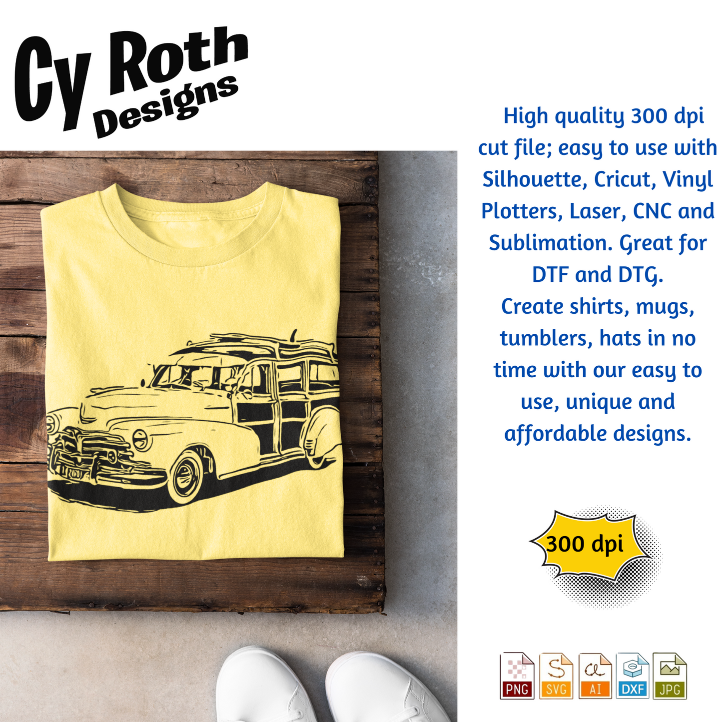 1948 Chevy Woody svg png jpg ai dxf file, for Silhouette, Cricut, Vinyl Plotters, Laser, CNC and Sublimation. Great for DTF and DTG.