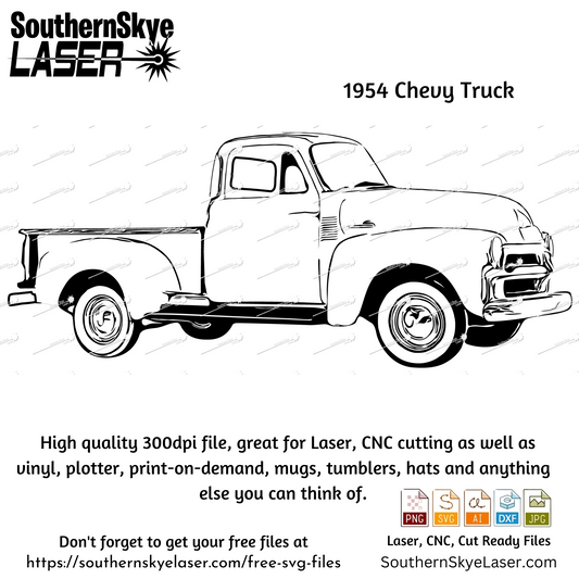 1954 Chevy Truck svg png jpg ai dxf file, for Silhouette, Cricut, Vinyl Plotters, Laser, CNC and Sublimation. Great for DTF and DTG.