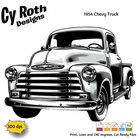 1954 Chevy Truck svg png jpg ai dxf file, for Silhouette, Cricut, Vinyl Plotters, Laser, CNC and Sublimation. Great for DTF and DTG.
