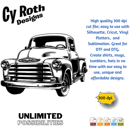 1954 Chevy Truck svg png jpg ai dxf file, for Silhouette, Cricut, Vinyl Plotters, Laser, CNC and Sublimation. Great for DTF and DTG.