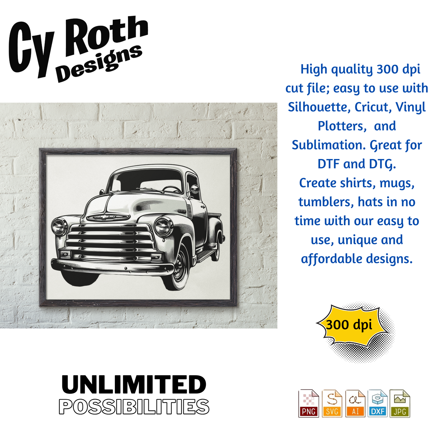 1954 Chevy Truck svg png jpg ai dxf file, for Silhouette, Cricut, Vinyl Plotters, Laser, CNC and Sublimation. Great for DTF and DTG.