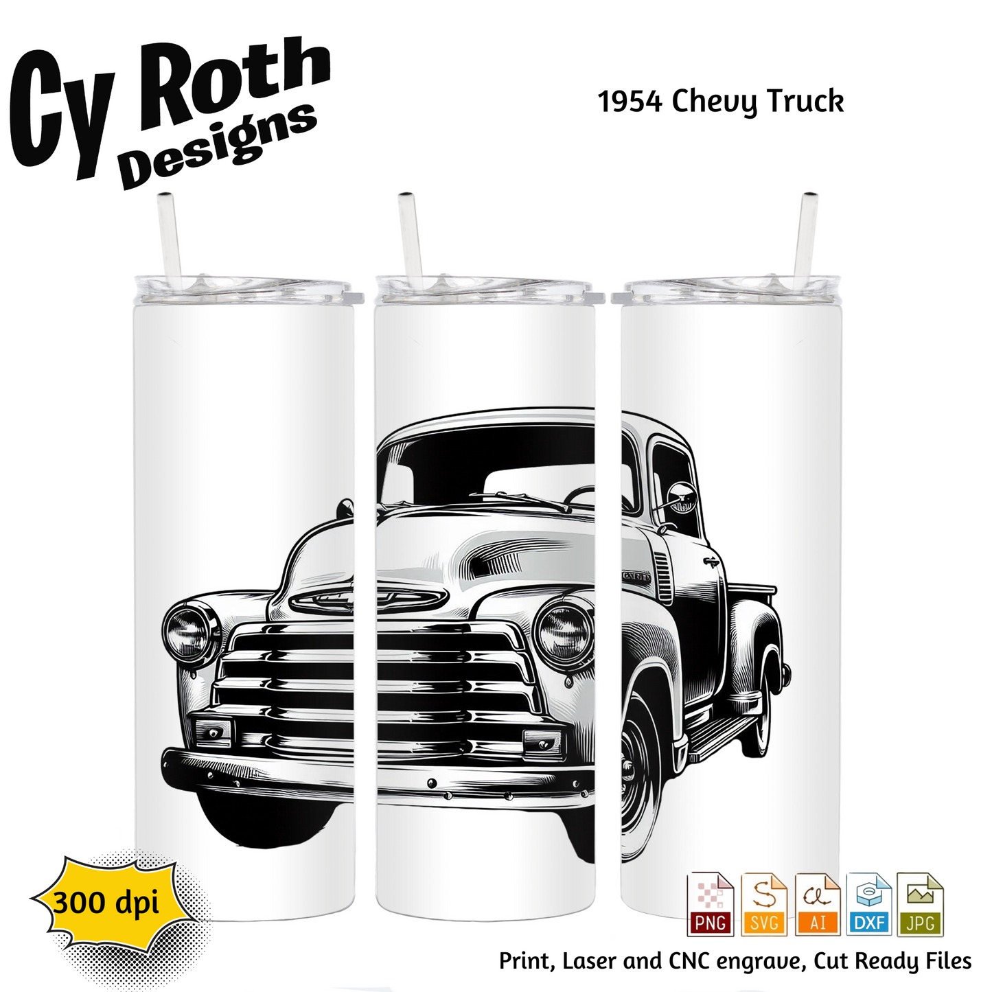 1954 Chevy Truck svg png jpg ai dxf file, for Silhouette, Cricut, Vinyl Plotters, Laser, CNC and Sublimation. Great for DTF and DTG.