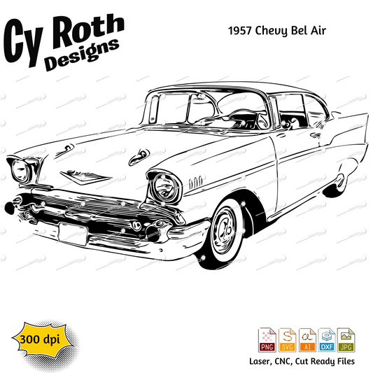 1957 Chevy Bel Air svg png jpg ai dxf file, for Silhouette, Cricut, Vinyl Plotters, Laser, CNC and Sublimation. Great for DTF and DTG.