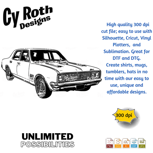 1970 Holden svg png jpg ai dxf file, for Silhouette, Cricut, Vinyl Plotters, Laser, CNC and Sublimation. Great for DTF and DTG.