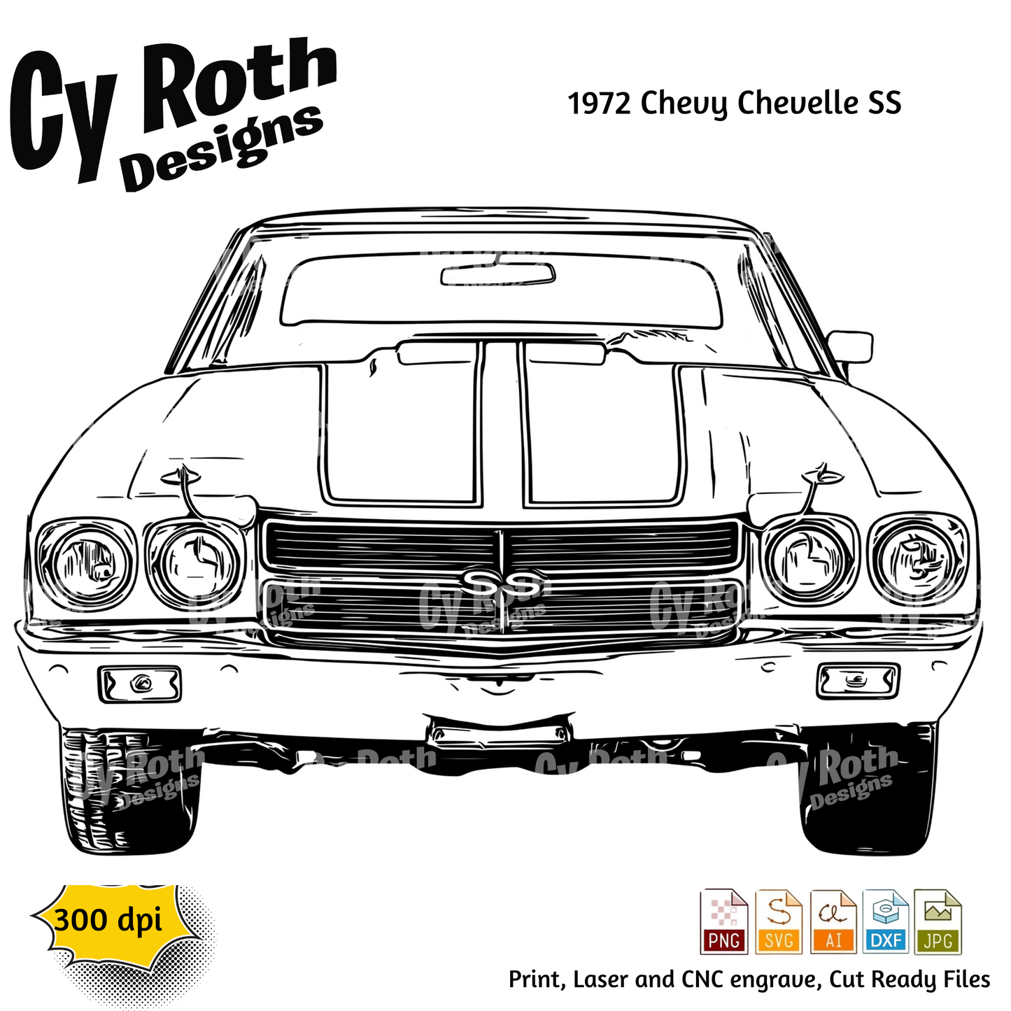 1972 Chevelle svg png jpg ai dxf file, for Silhouette, Cricut, Vinyl Plotters, Laser, CNC and Sublimation. Great for DTF and DTG.