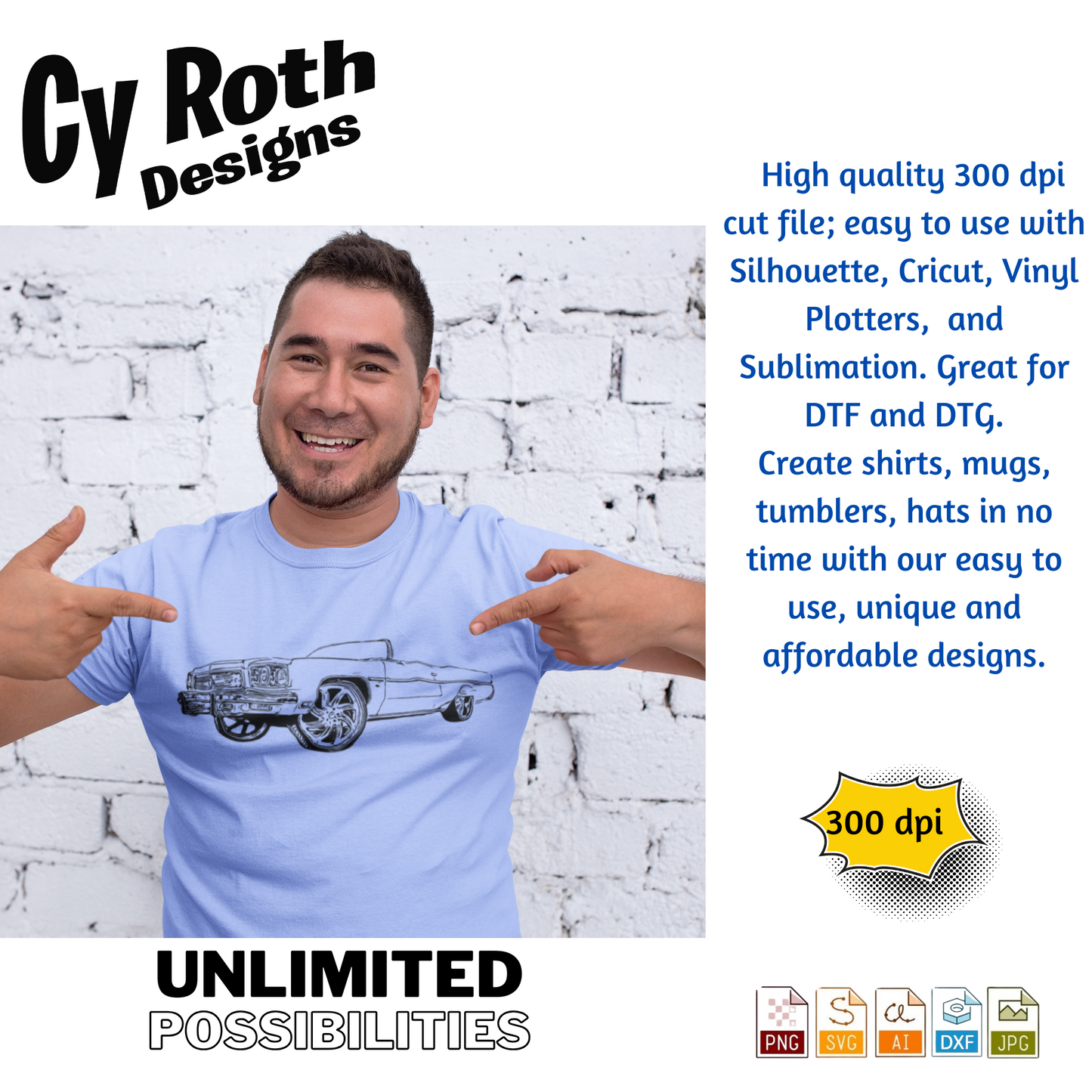 1975 Chevy Caprice DONK svg png jpg ai dxf file, for Silhouette, Cricut, Vinyl Plotters, Laser, CNC and Sublimation. Great for DTF and DTG.