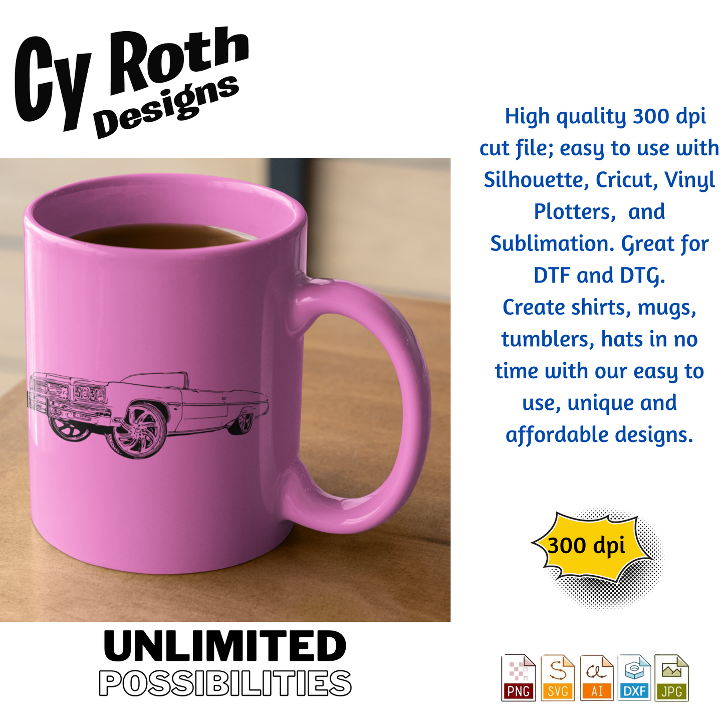 1975 Chevy Caprice DONK svg png jpg ai dxf file, for Silhouette, Cricut, Vinyl Plotters, Laser, CNC and Sublimation. Great for DTF and DTG.