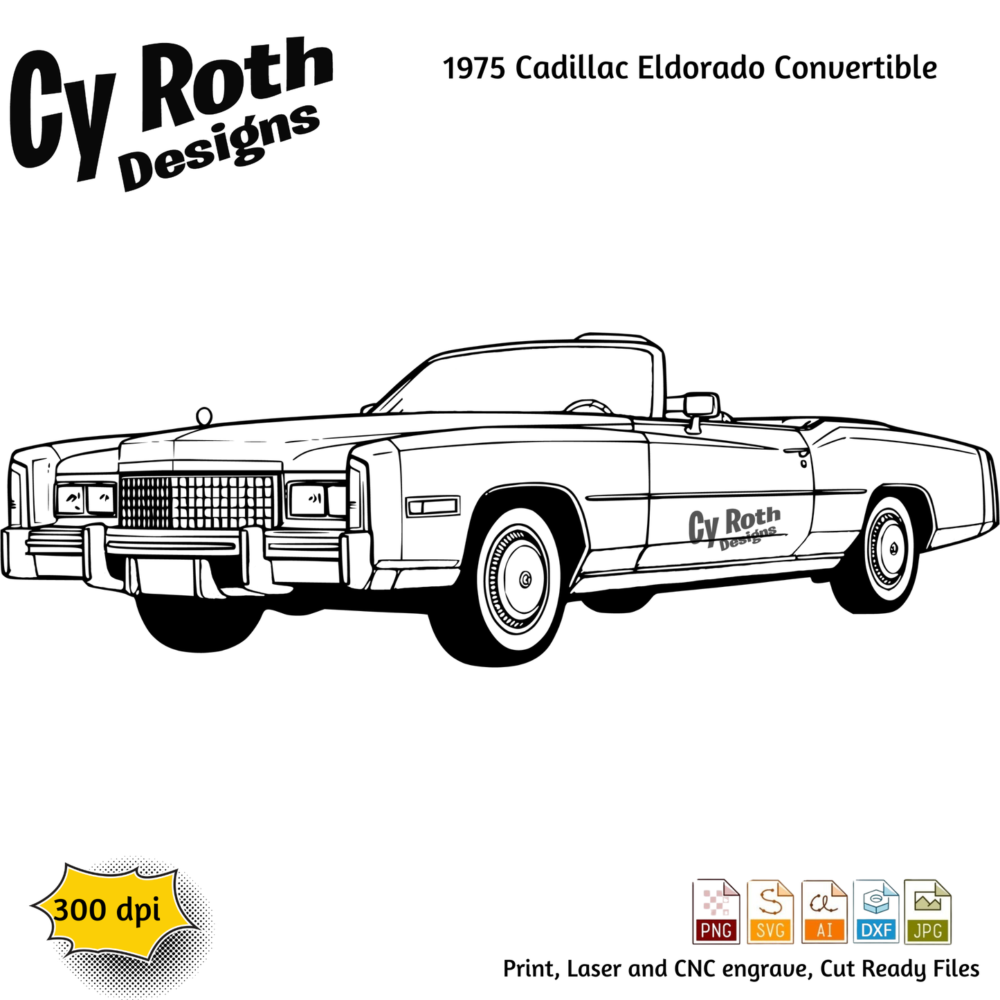1975 Cadillac Eldorado svg png jpg ai dxf file, for Silhouette, Cricut, Vinyl Plotters, Laser, CNC and Sublimation. Downloadable File.
