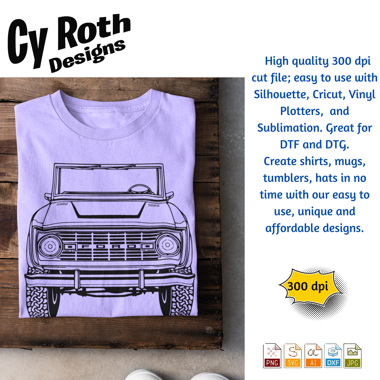 1975 Bronco svg png jpg ai dxf file, for Silhouette, Cricut, Vinyl Plotters, Laser, CNC and Sublimation. Great for DTF and DTG.