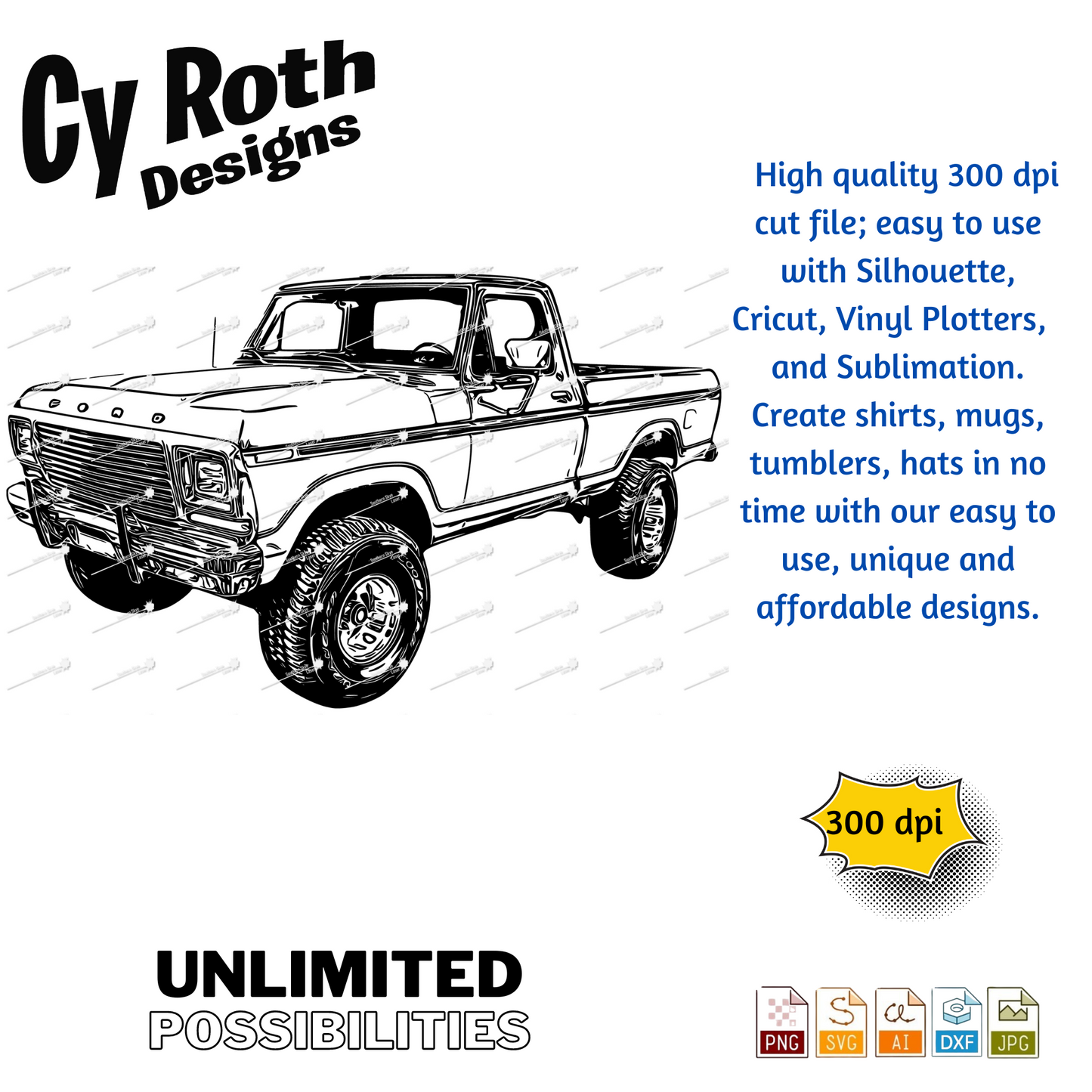 1979 Ford F-150 svg png jpg ai dxf file, for Silhouette, Cricut, Vinyl Plotters, Laser, CNC and Sublimation. Great for DTF and DTG.