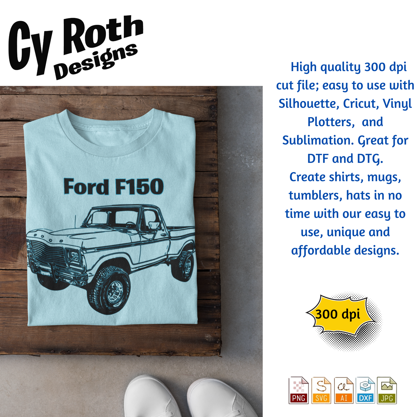 1979 Ford F-150 svg png jpg ai dxf file, for Silhouette, Cricut, Vinyl Plotters, Laser, CNC and Sublimation. Great for DTF and DTG.