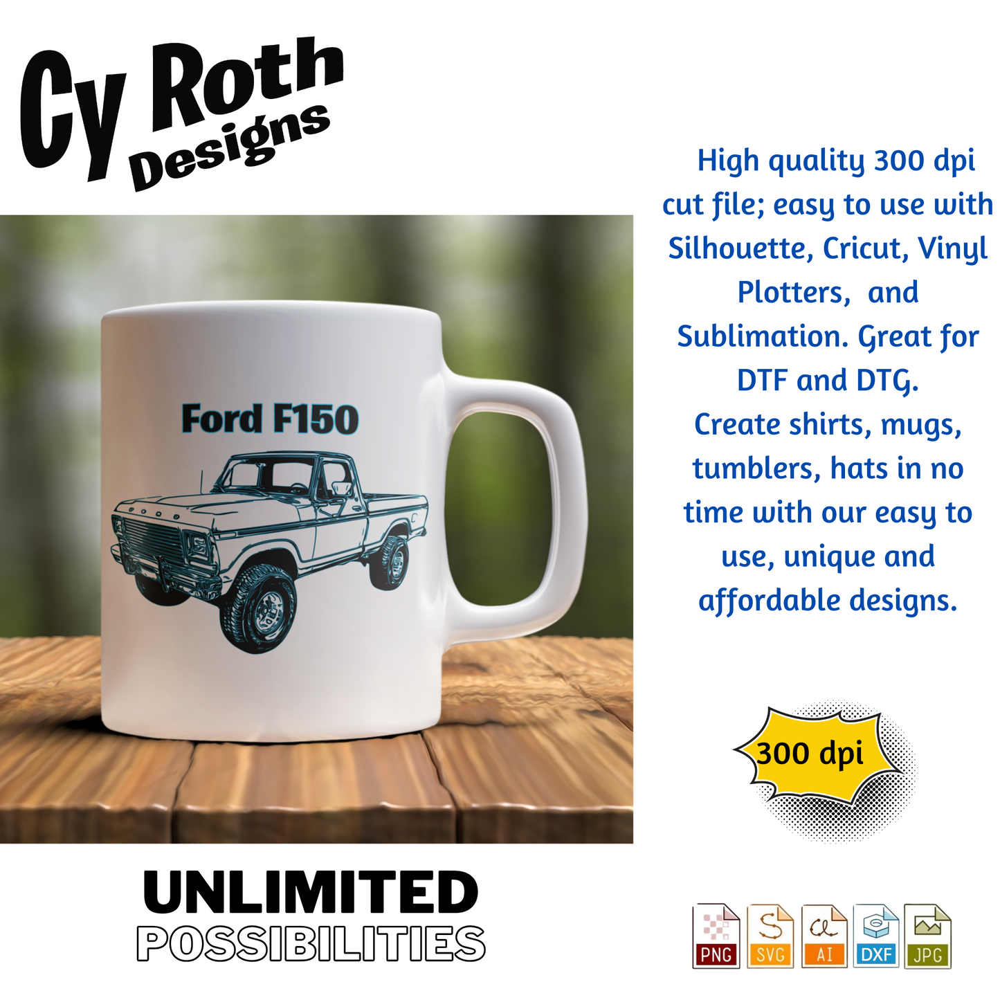 1979 Ford F-150 svg png jpg ai dxf file, for Silhouette, Cricut, Vinyl Plotters, Laser, CNC and Sublimation. Great for DTF and DTG.