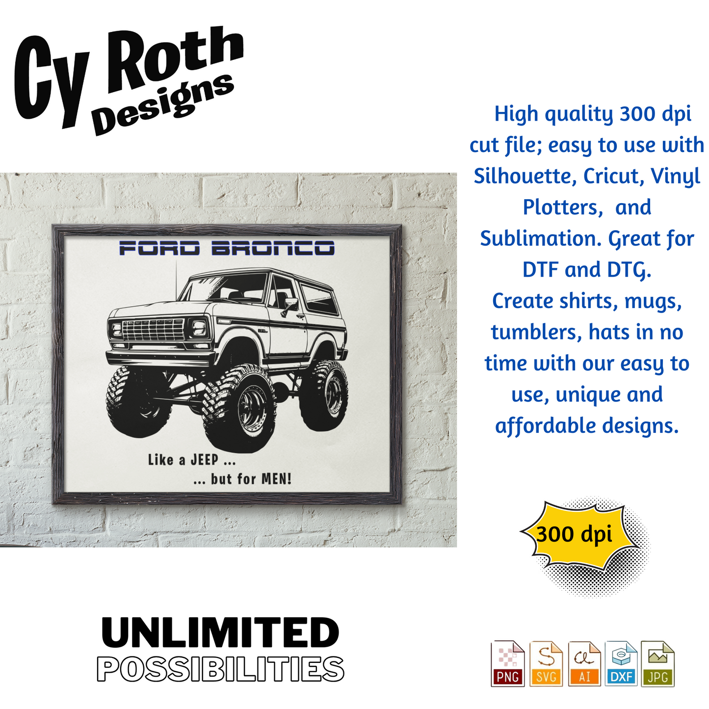 1985 Bronco svg png jpg ai dxf file, for Silhouette, Cricut, Vinyl Plotters, Laser, CNC and Sublimation. Great for DTF and DTG.