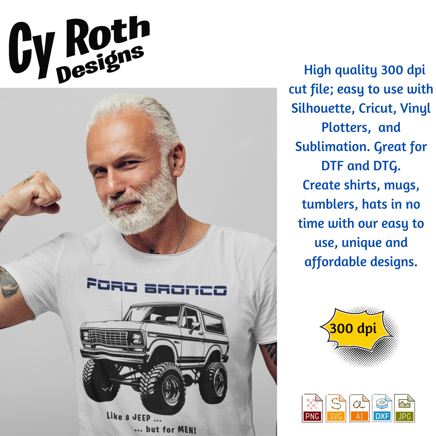 1985 Bronco svg png jpg ai dxf file, for Silhouette, Cricut, Vinyl Plotters, Laser, CNC and Sublimation. Great for DTF and DTG.