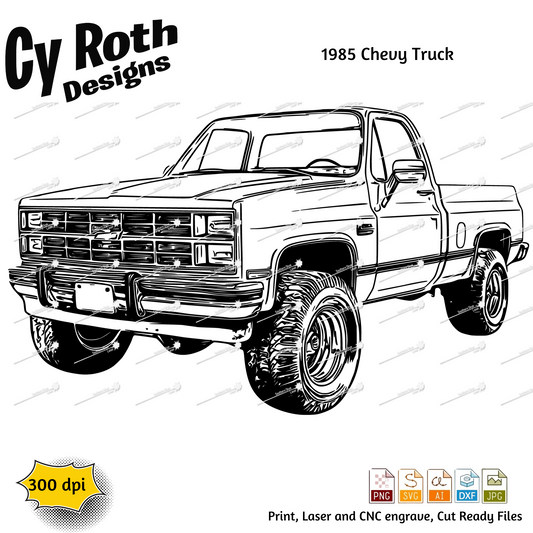 1985 Chevy Truck svg png jpg ai dxf file, for Silhouette, Cricut, Vinyl Plotters, Laser, CNC and Sublimation. Great for DTF and DTG.