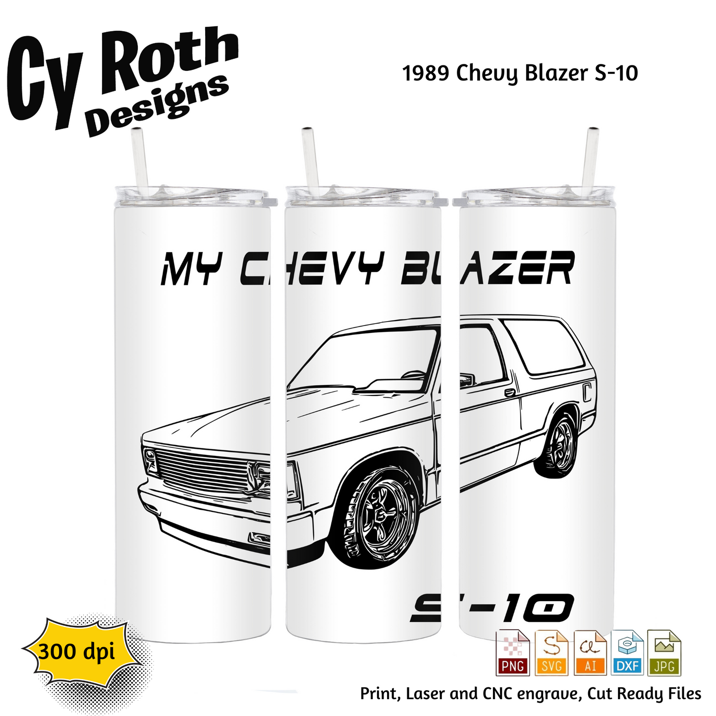1989 Chevy S-10 Blazer svg png jpg ai dxf file, for Silhouette, Cricut, Vinyl Plotters, Laser, CNC and Sublimation. Great for DTF and DTG.