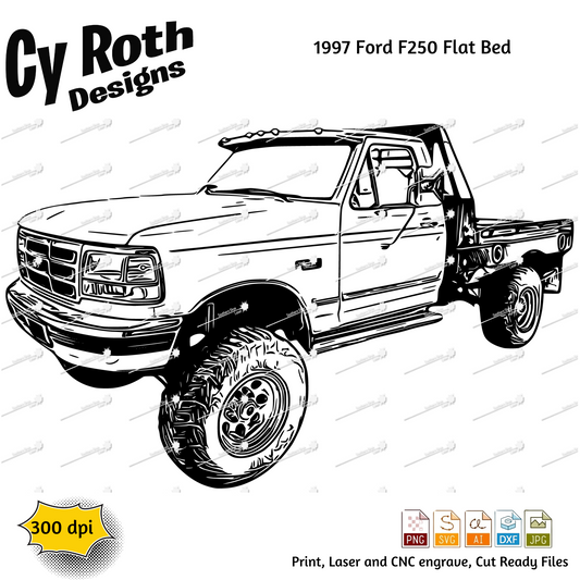 1997 Ford F-250 svg png jpg ai dxf file, for Silhouette, Cricut, Vinyl Plotters, Laser, CNC and Sublimation. Great for DTF and DTG.