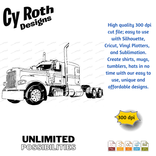 2019 Peterbilt svg png jpg ai dxf file, for Silhouette, Cricut, Vinyl Plotters, Laser, CNC and Sublimation. Great for DTF and DTG.