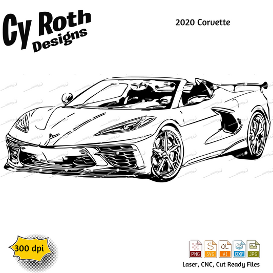2020 Chevy Corvette svg png jpg ai dxf file, for Silhouette, Cricut, Vinyl Plotters, Laser, CNC and Sublimation. Great for DTF and DTG.