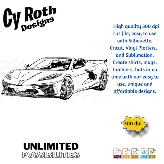 2020 Chevy Corvette svg png jpg ai dxf file, for Silhouette, Cricut, Vinyl Plotters, Laser, CNC and Sublimation. Great for DTF and DTG.