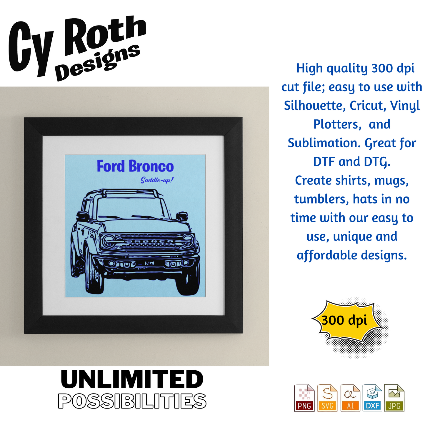 2021 Bronco svg png jpg ai dxf file, for Silhouette, Cricut, Vinyl Plotters, Laser, CNC and Sublimation. Great for DTF and DTG.