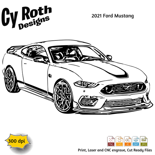 2021 Ford Mustang svg png jpg ai dxf file, for Silhouette, Cricut, Vinyl Plotters, Laser, CNC and Sublimation. Great for DTF and DTG.