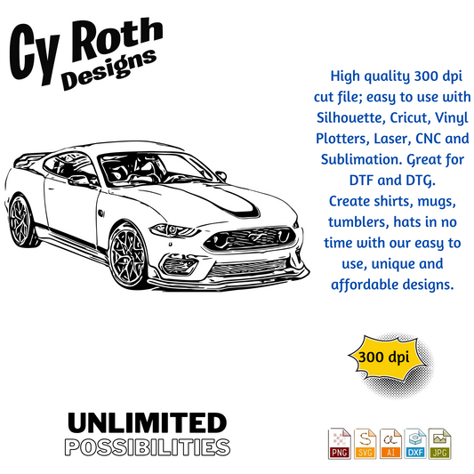 2021 Ford Mustang svg png jpg ai dxf file, for Silhouette, Cricut, Vinyl Plotters, Laser, CNC and Sublimation. Great for DTF and DTG.