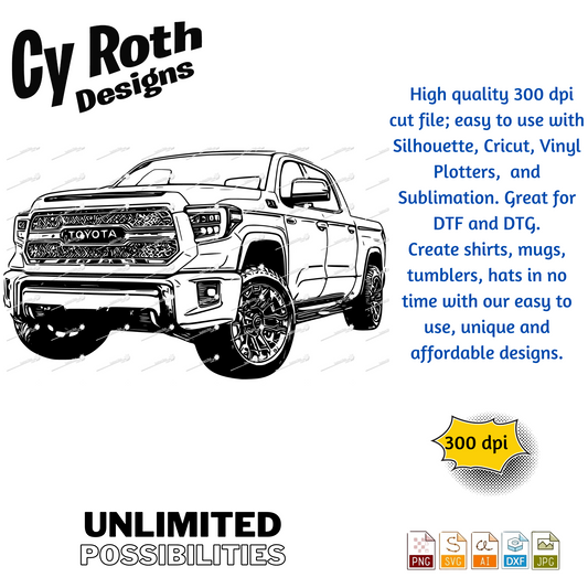 2022 Toyota Tundra svg png jpg ai dxf file, for Silhouette, Cricut, Vinyl Plotters, Laser, CNC and Sublimation. Great for DTF and DTG.