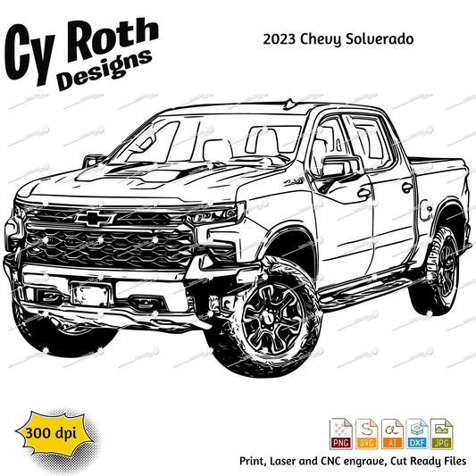 2023 Chevy Silverado svg png jpg ai dxf file, for Silhouette, Cricut, Vinyl Plotters, Laser, CNC and Sublimation. Great for DTF and DTG.