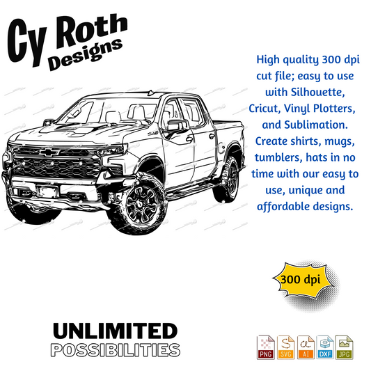 2023 Chevy Silverado svg png jpg ai dxf file, for Silhouette, Cricut, Vinyl Plotters, Laser, CNC and Sublimation. Great for DTF and DTG.