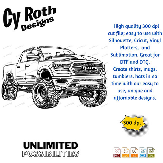 2024 RAM 1500 svg png jpg ai dxf file, for Silhouette, Cricut, Vinyl Plotters, Laser, CNC and Sublimation. Great for DTF and DTG.
