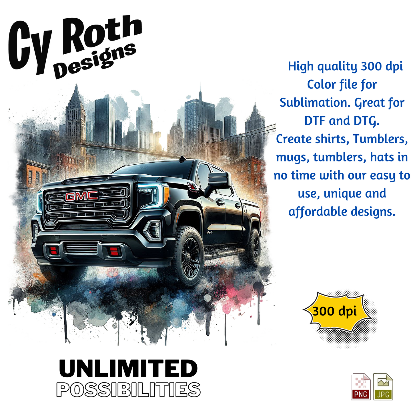 2023 GMC AT4 Sublimation PNG JPG file, Wall Art 20oz skinny Tumbler, shirt PNG, Junk Journal image