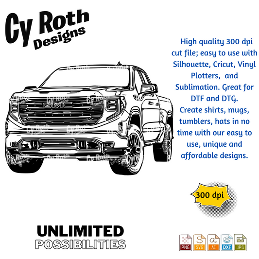 2024 GMC Sierra svg png jpg ai dxf file, for Silhouette, Cricut, Vinyl Plotters, Laser, CNC and Sublimation. Great for DTF and DTG.