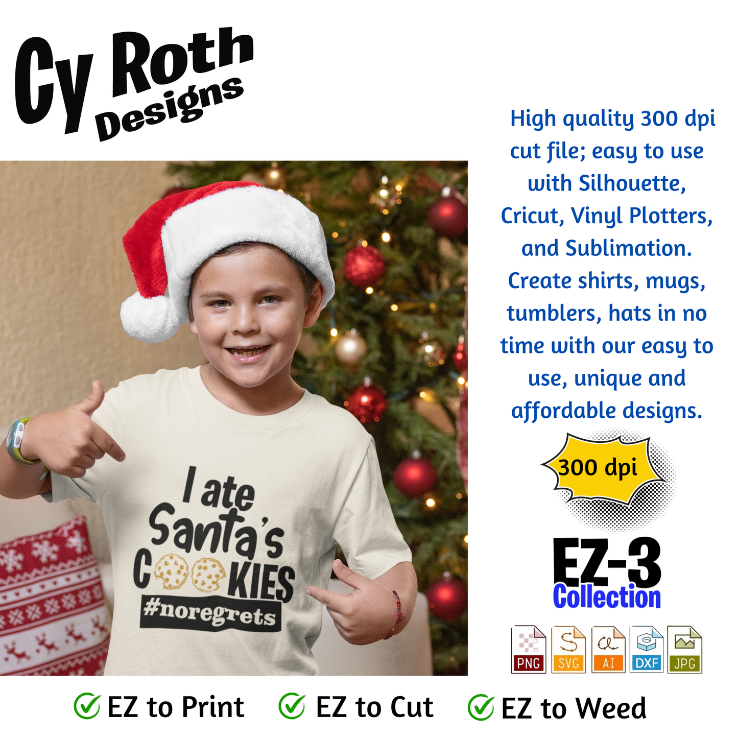 Child wearing t-shirt with funny Christmas saying "I ate Santa's cookies"