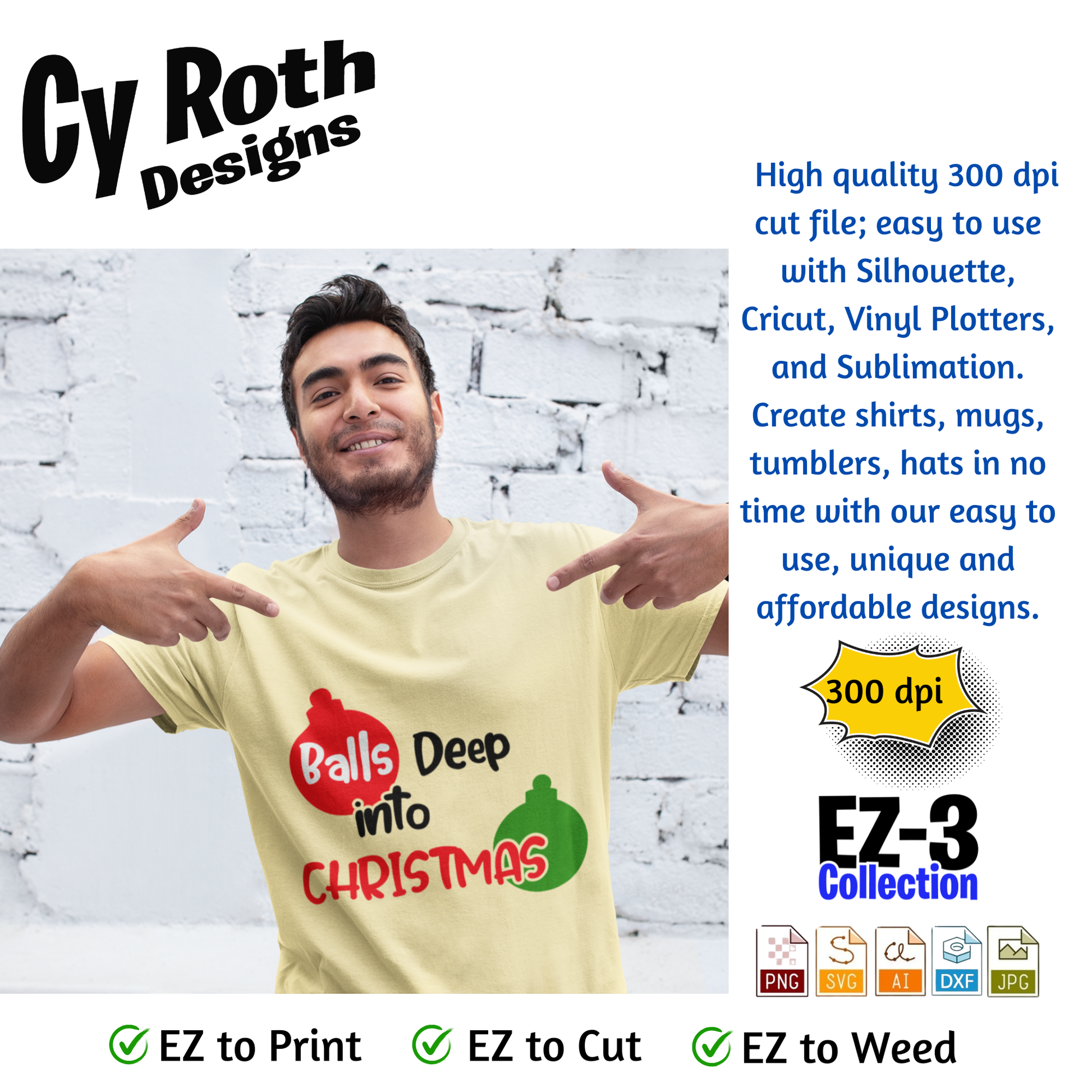 Man wearing t-shirt with funny saying "Balls Deep Into Christmas"