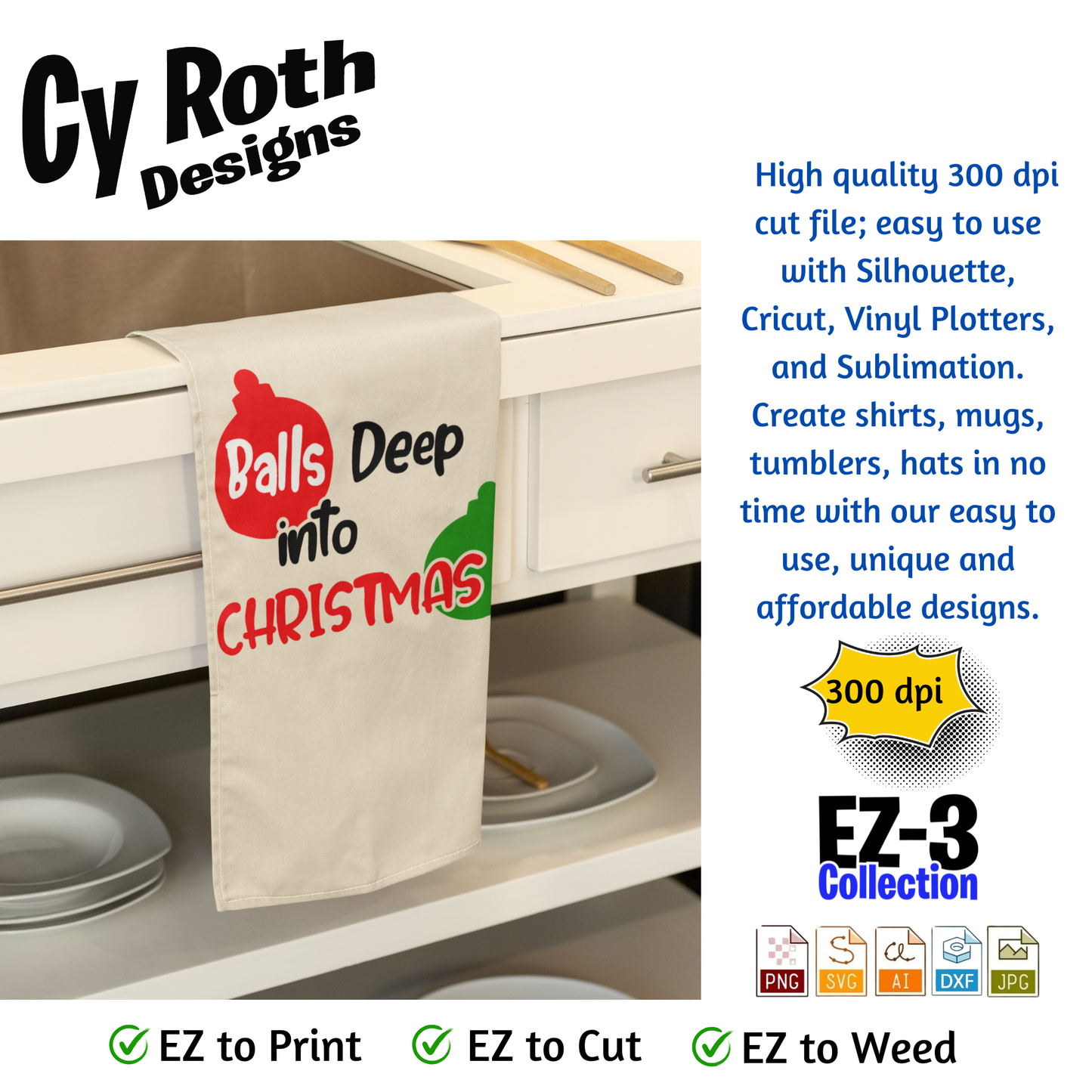 Kitchen towel with funny saying "Balls Deep Into Christmas"