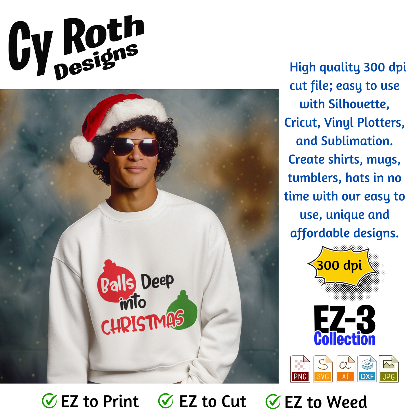 Man wearing sweatshirt with funny saying "Balls Deep Into Christmas"