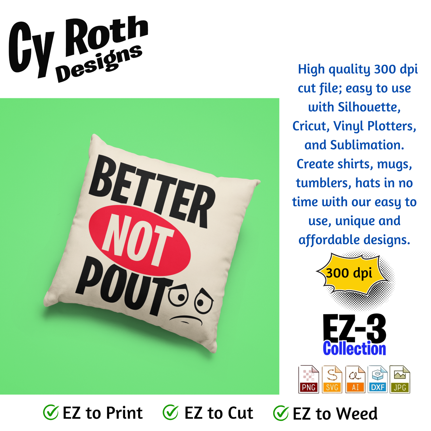 Decorativve pillow with funny Christmas Saying "Better not pout"