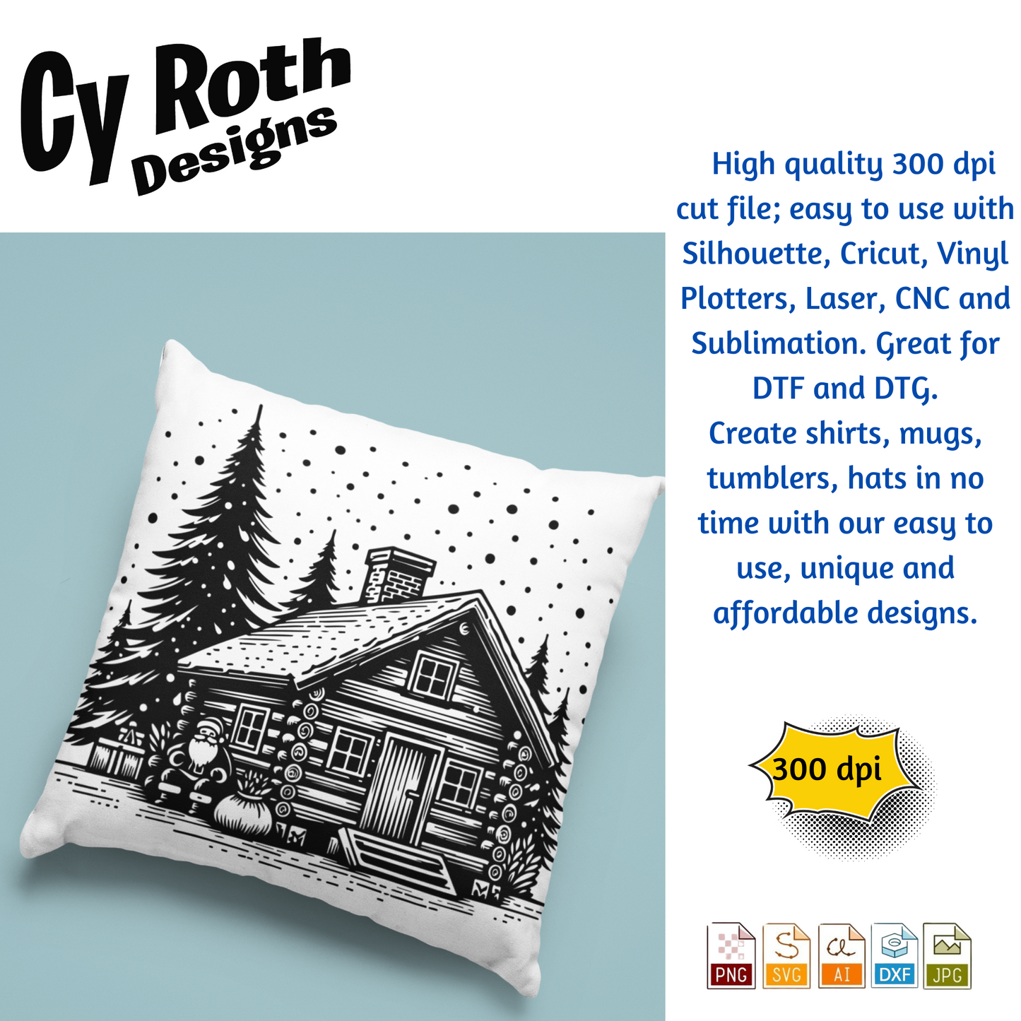 Christmas Cabin with Santa svg png jpg ai dxf file, for Silhouette, Cricut, Vinyl Plotters, Laser, CNC and Sublimation. Great for DTF and DTG.