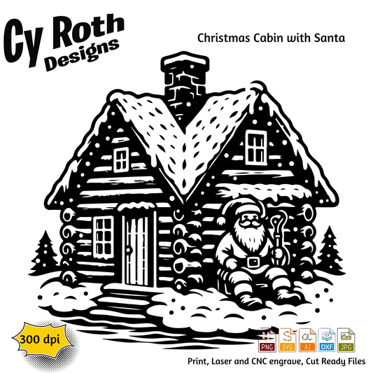 Christmas Cabin with Santa svg png jpg ai dxf file, for Silhouette, Cricut, Vinyl Plotters, Laser, CNC and Sublimation. Great for DTF and DTG.