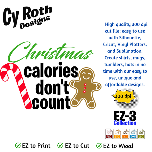 Christmas svg - Christmas Calories Don't Count. Vector and Color Designs for Tumblers, Shirts, Wall Art (PNG, SVG Digital Download)