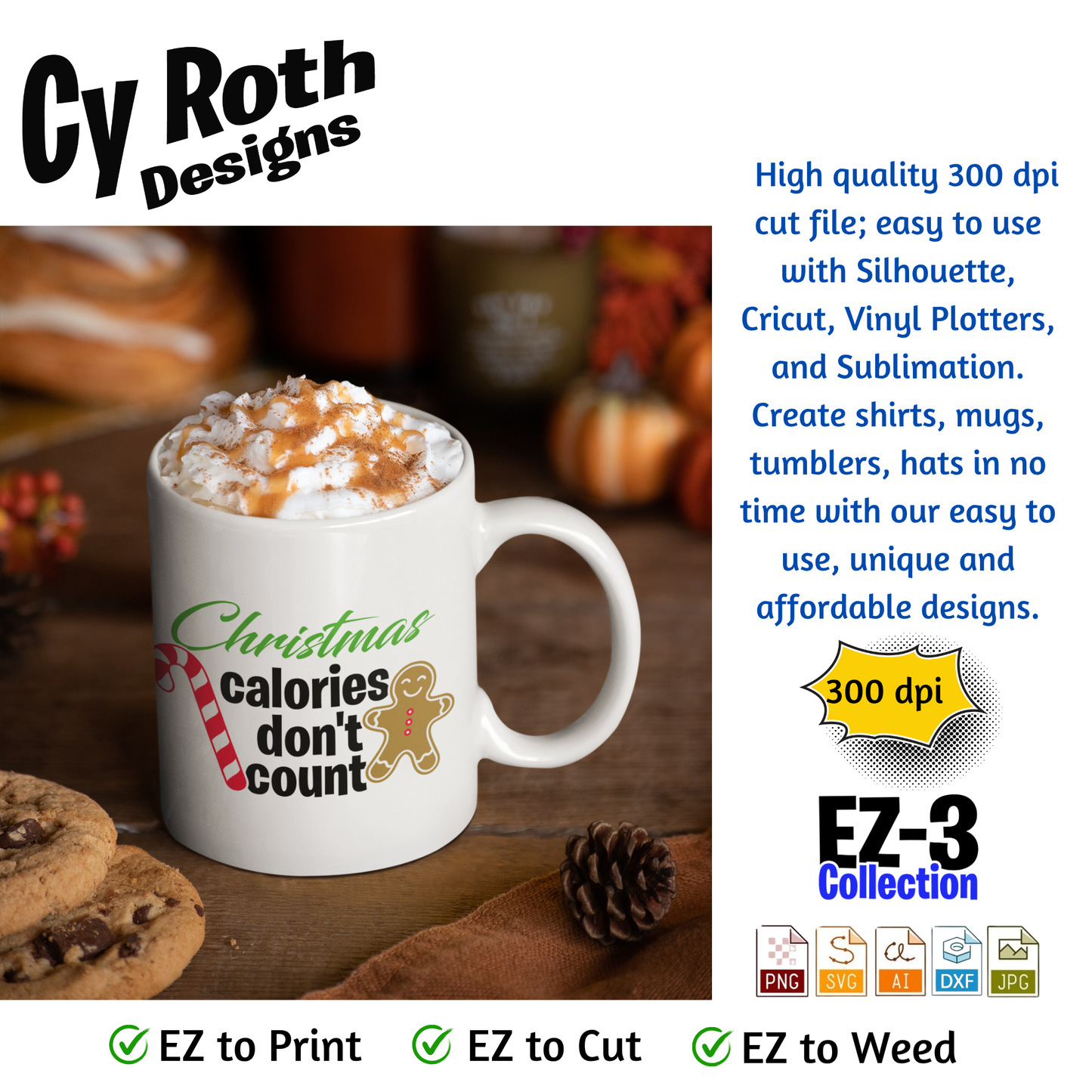 Christmas svg - Christmas Calories Don't Count. Vector and Color Designs for Tumblers, Shirts, Wall Art (PNG, SVG Digital Download)