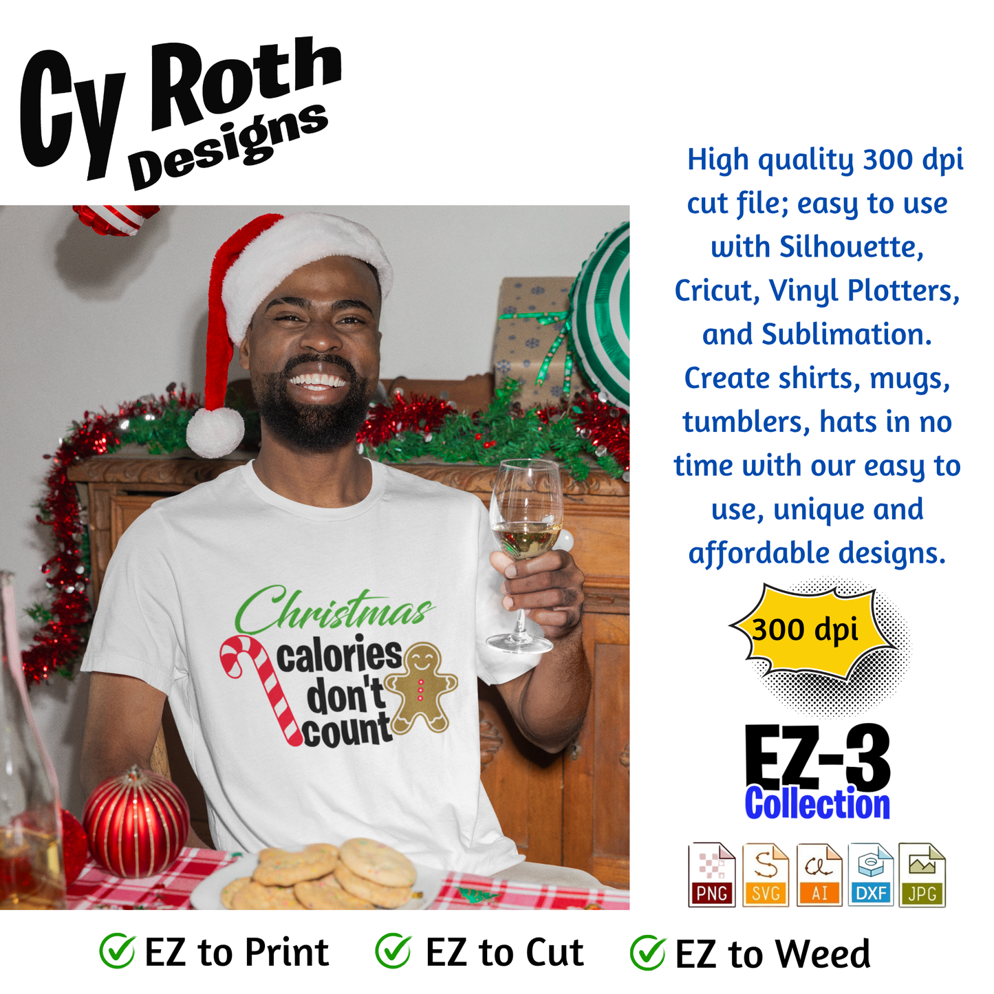 Christmas svg - Christmas Calories Don't Count. Vector and Color Designs for Tumblers, Shirts, Wall Art (PNG, SVG Digital Download)